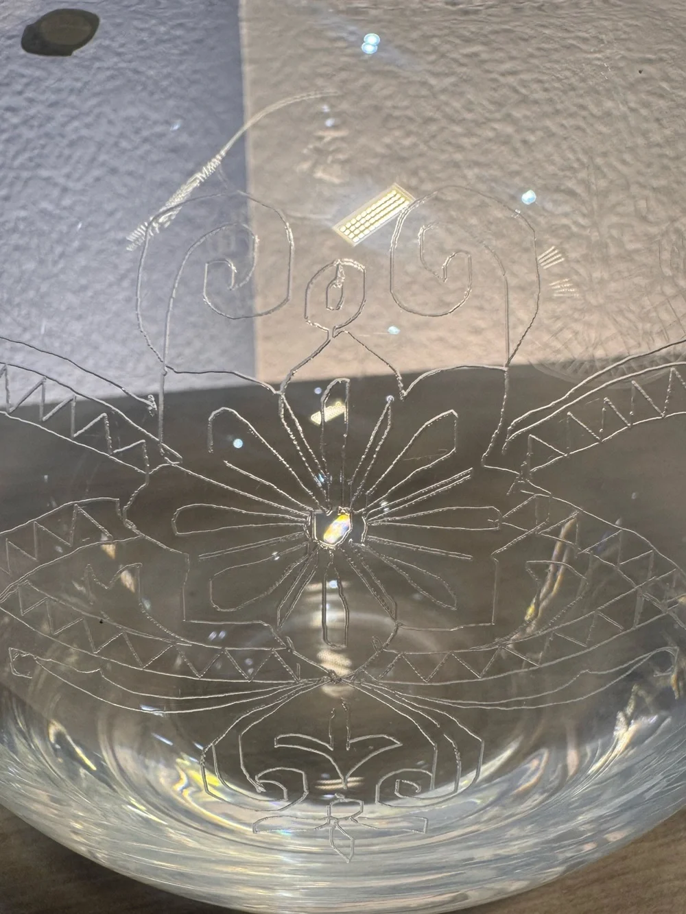 Vintage Bohemia Czech Crystal Hand Engraved Floral Rose Bowl Gold Rim 7”